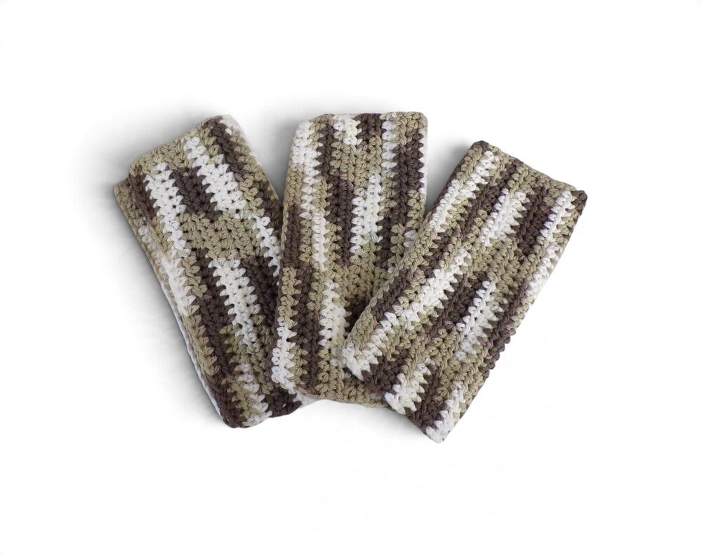 (3) Handmade Crocheted Dishcloths Washcloths 100% Cotton 8" x 8" Chocolate Ombre